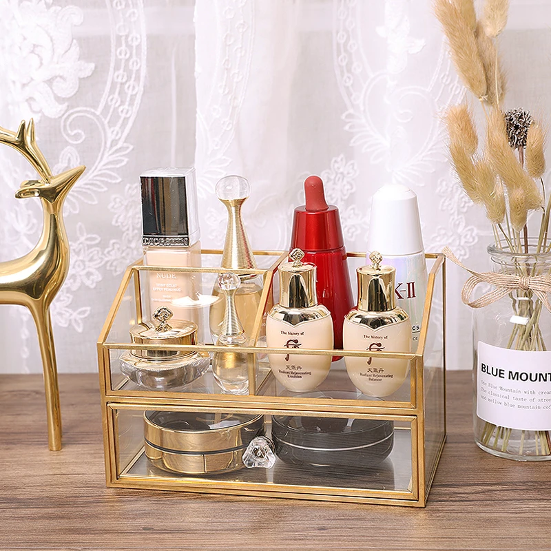 Caja de almacenamiento cepillo maquillaje cristal | Дом и сад
