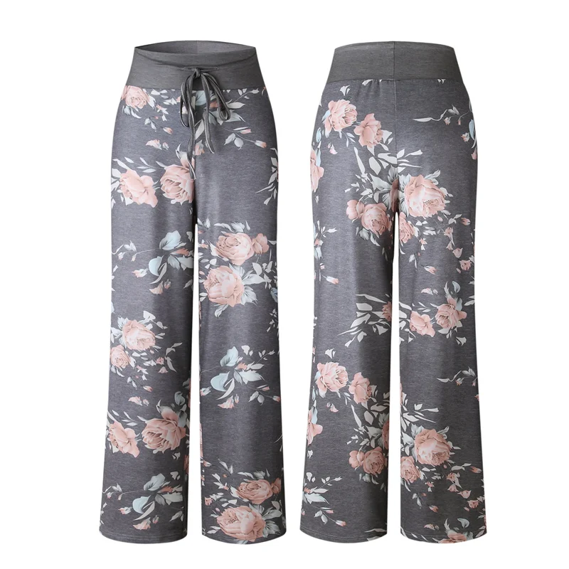 Женские летние длинные штаны для йоги домашние свободные брюки с цветочным