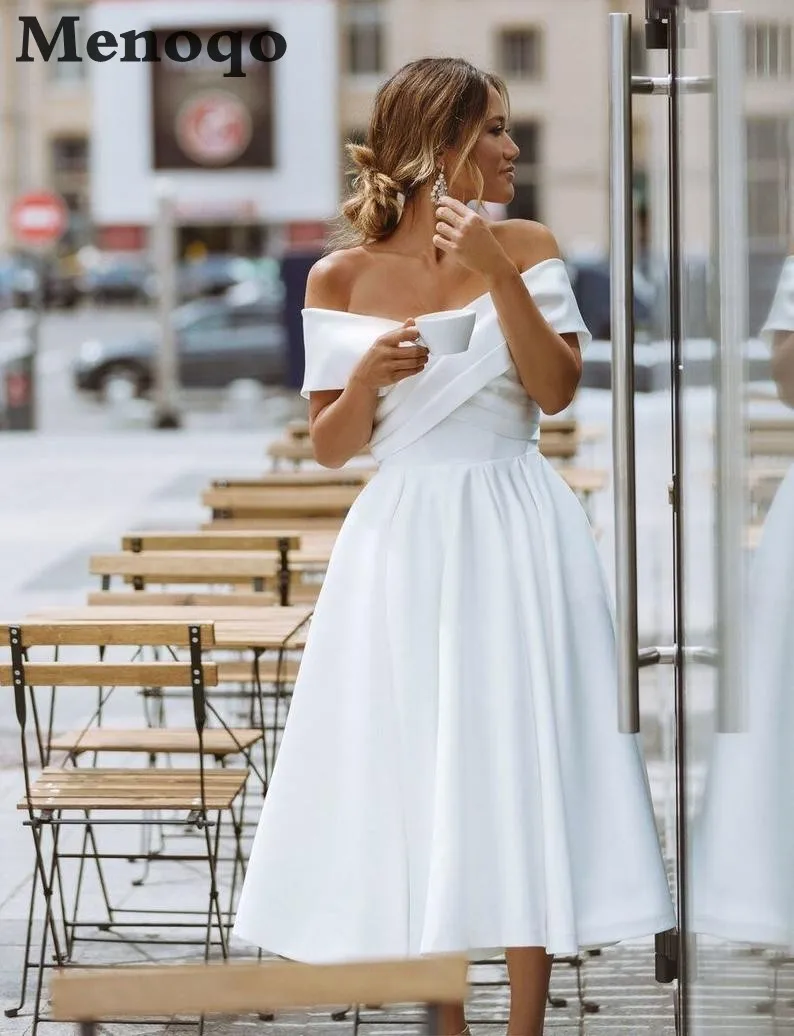 

Женское Короткое Свадебное платье, элегантное белое платье с V-образным вырезом, а-силуэт, короткое платье невесты, 2021