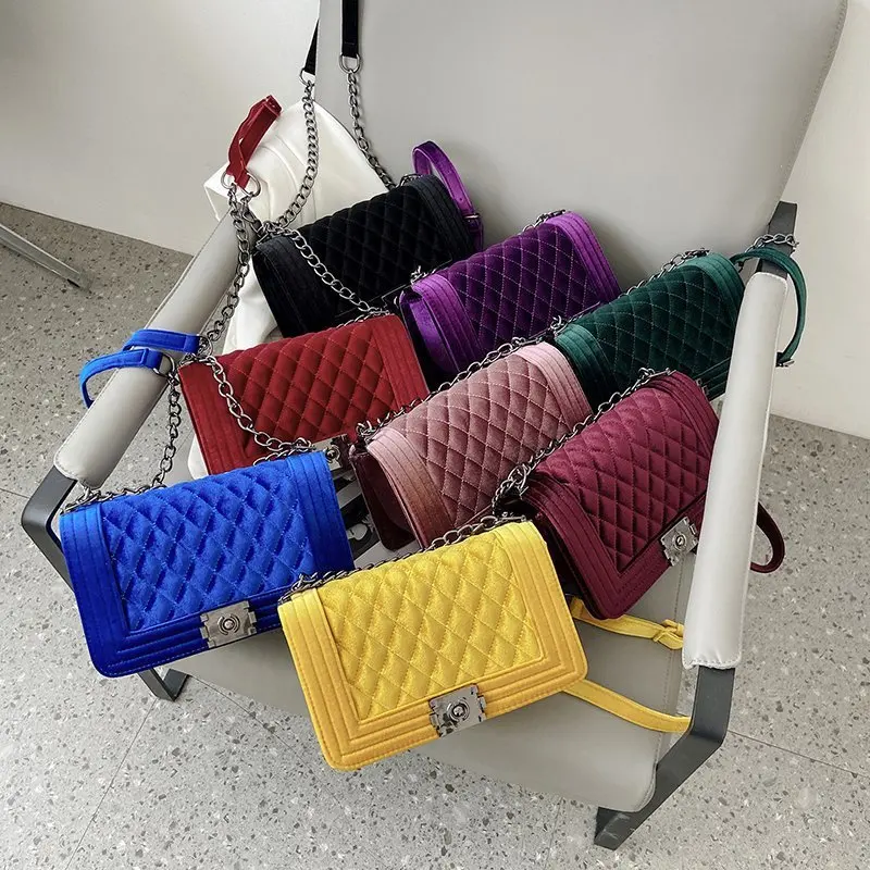 

Women's bag new Style trend velvet rhombic chain bag ins fashionable and versatile one shoulder straddle bag BM031