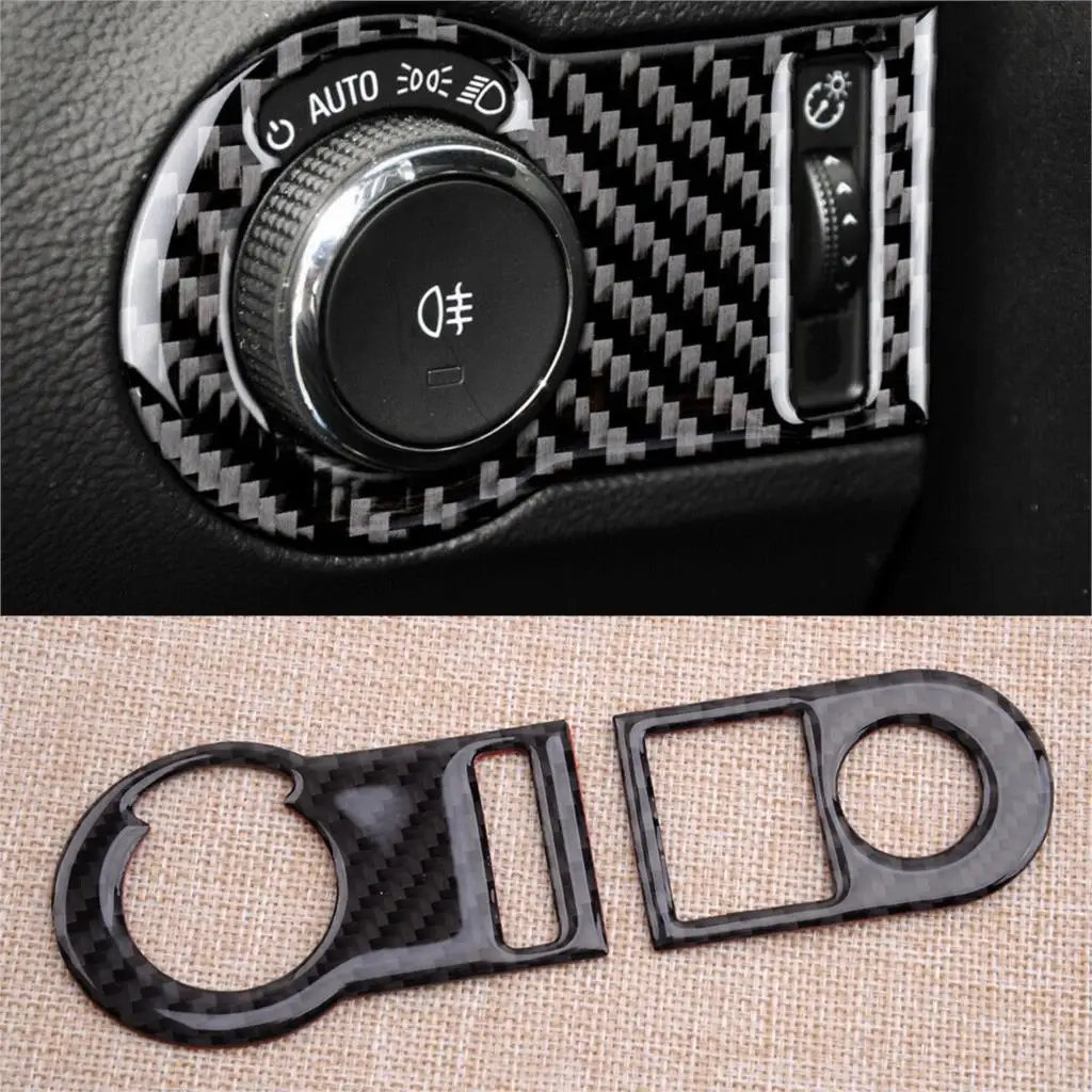 CITALL 1 Set Headlight Switch Button Cover Sticker Trim Fit for Chevrolet Camaro 2010-2012 2013 2014 2015 Carbon Fiber Black