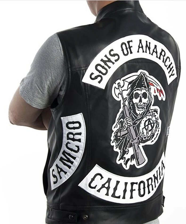 Мужские мотоциклетные куртки SOA Punk Black мотоциклетный жилет Сыны анархии кожаная