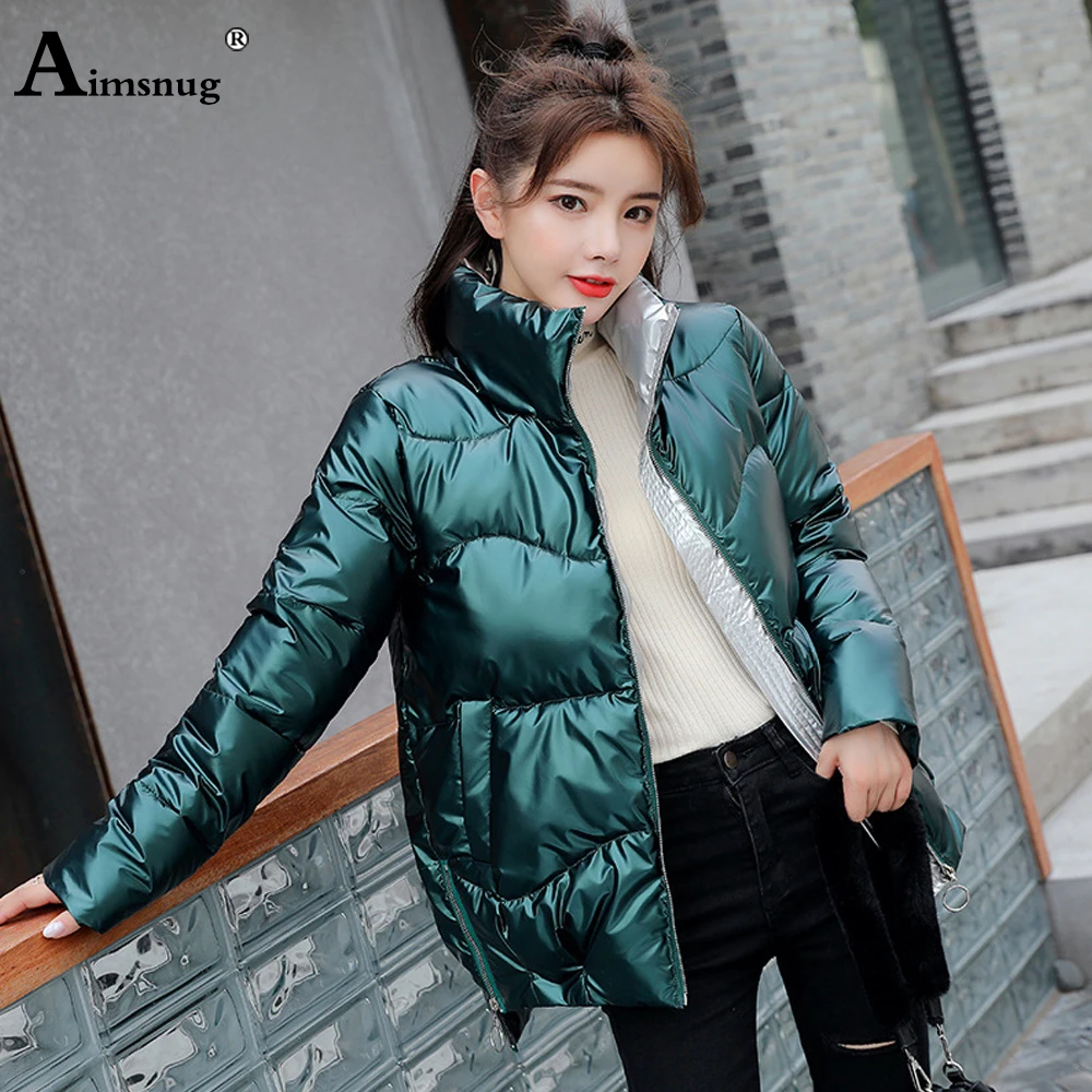 Women Hooded Cotton Jackets Green Silver Winter Warm Coats Leisure parkas Outerwear Femme Hoodies Jacket Womens Clothing 2020