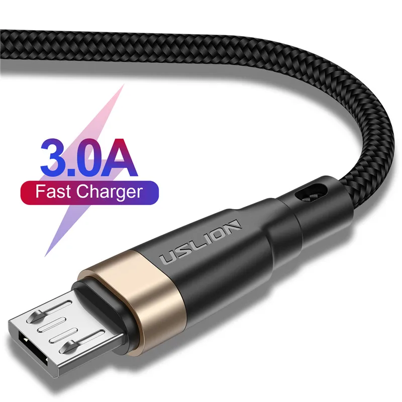 USLION Micro USB кабель 3A Быстрая зарядка USB кабель для передачи данных для samsung Xiaomi Redmi Note 4 5 Android Microusb Быстрая зарядка 3 м 2 м - Цвет: Gold