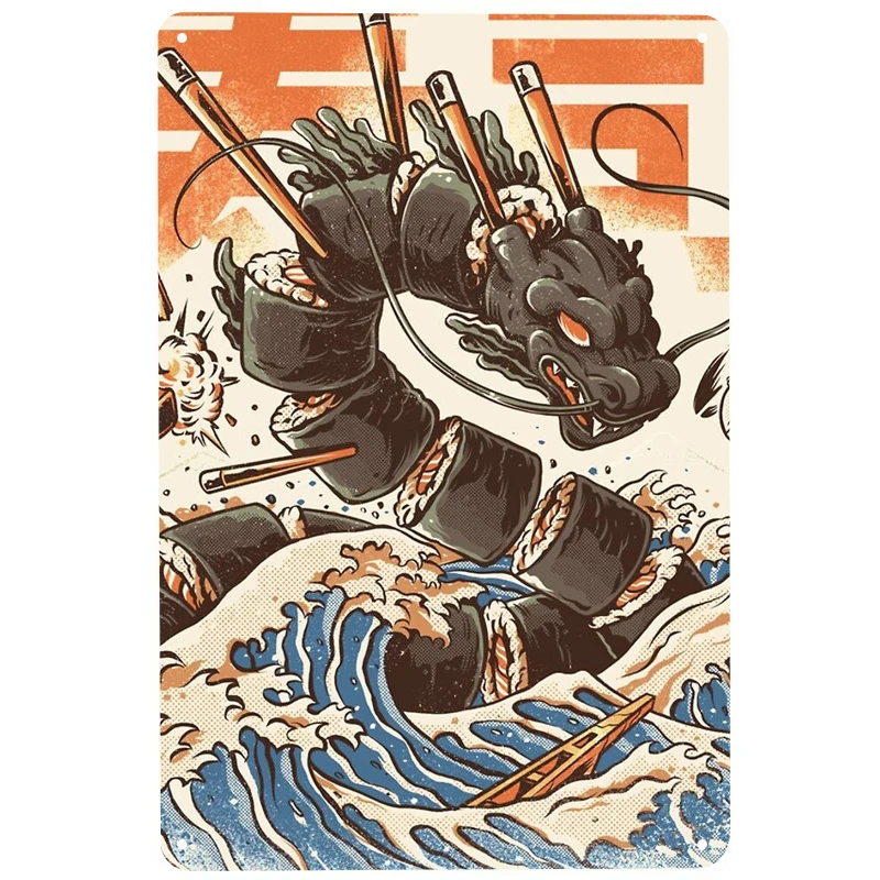 Отличные суши с рисунком дракона дневные знаки Забавный постер декор для бара