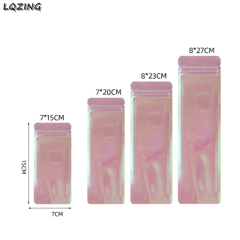 

300x Long Iridescent Clear Ziplock Bag Rainbow Pink Cosmetic Brush Plastic Laser Zipper Bags Zip lock Lipgloss Packaging Pouches