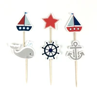24pcs ocean sailing yacht boat pirate ship whale star cupcake toppers party supplies cartoon kids boy birthday cake decoration