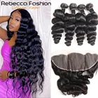 Rebecca перуанские свободные волнистые пряди волос с фронтальным Remy человеческие волосы плетение 3 пряди свободная волна с закрытием