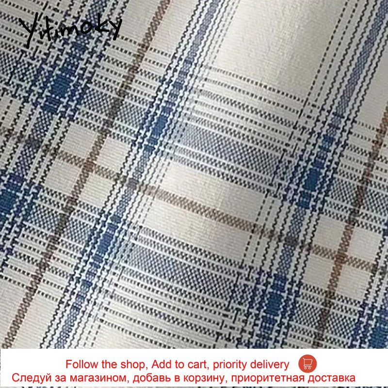 

Yitimoky Plaid Elastic High Waist Pants Women Loose Plus Size Folds Wide Leg Pants Streetwear Casual Summer 2021 New Korean