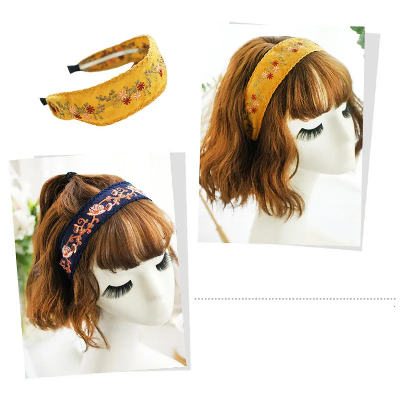 Korea Bright Silk Wide Side Embroidery Hairbands Sequi Hair Accessories Hairband for Girls Flower Crown Headbands For Women | Аксессуары