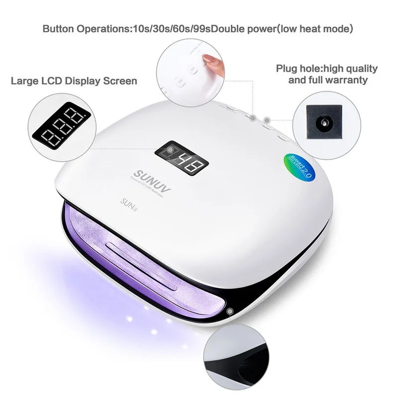SUNUV SUN4 48 Вт УФ светодиодная лампа для сушки ногтей с ЖК дисплеем Съемная основа