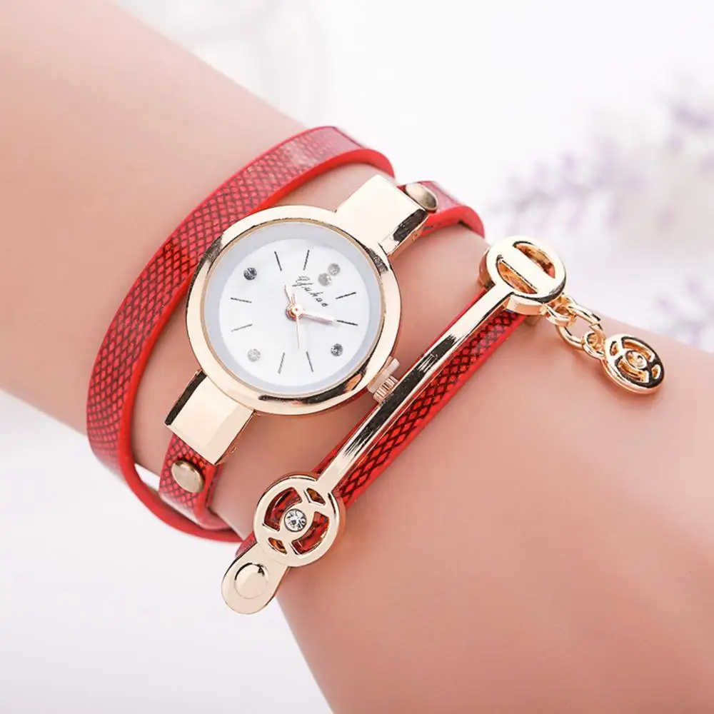 

Women Rhinestone Multilayer Bracelet Faux Leather Strap Analog Quartz Wristwatch