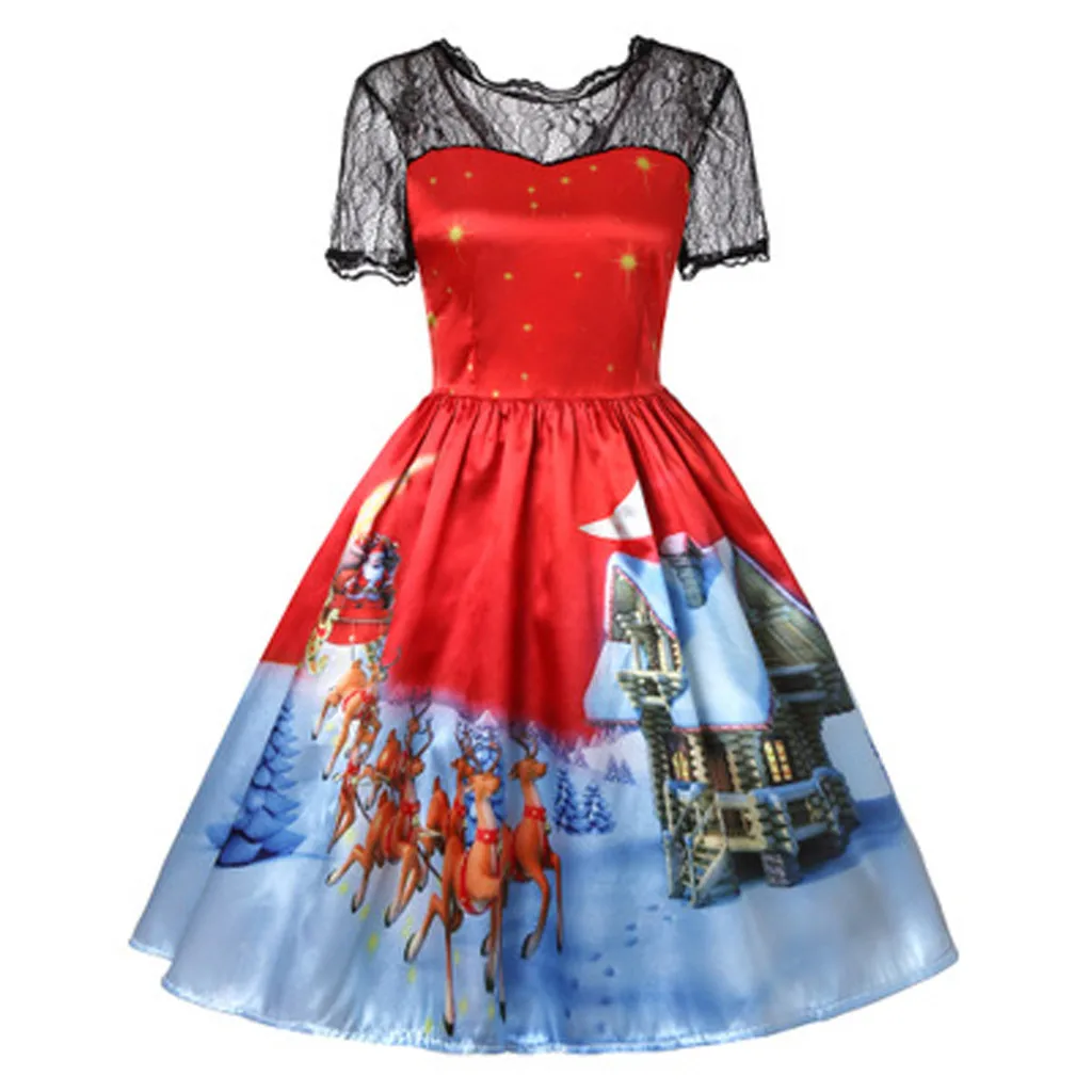 Новое модное женское кружевное платье с принтом вечернее большого размера