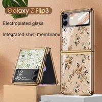 2022 new ultra thin floral phone case for samsung galaxy z flip 3 plating stained glass hard shell protective cover for flip3