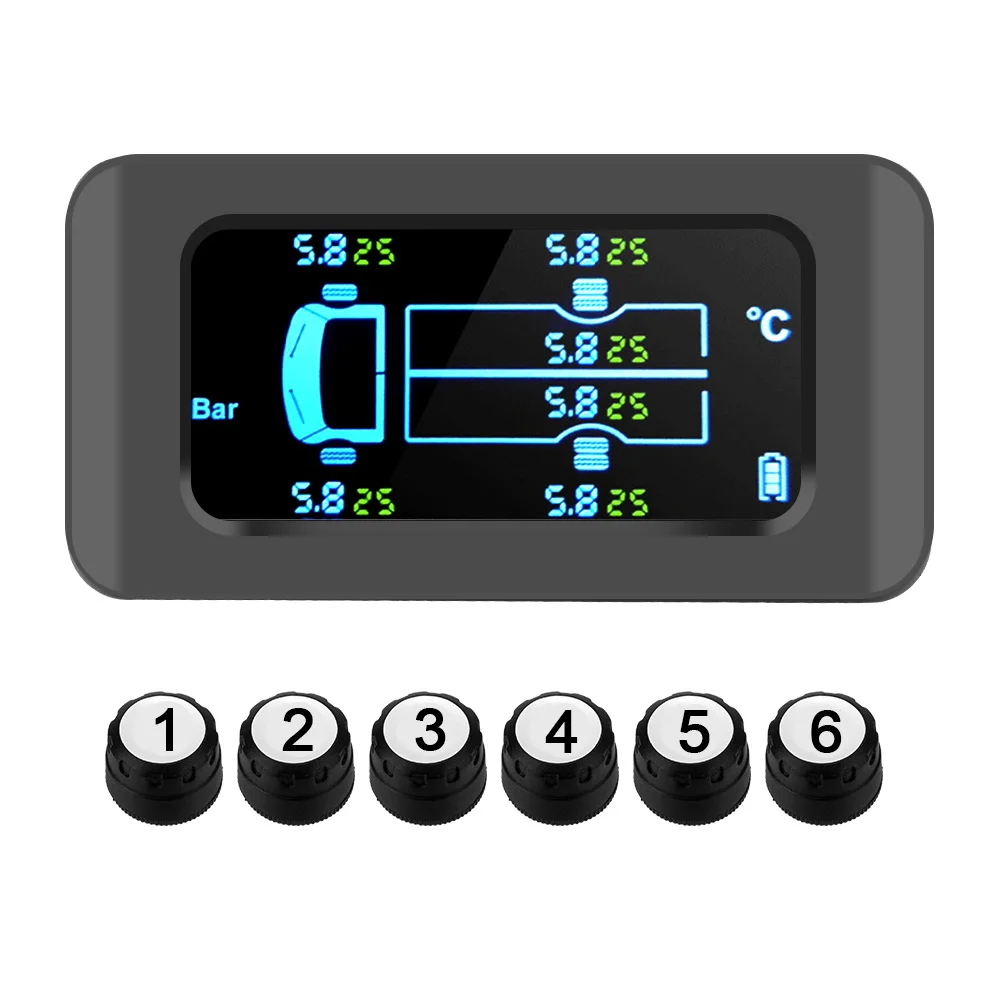 

Tire Pressure Monitoring System Digital LCD Display Save Fuel Auto Security Alarm Solar Smart Car TPMS 6 Sensors 165Psi 14.5bar