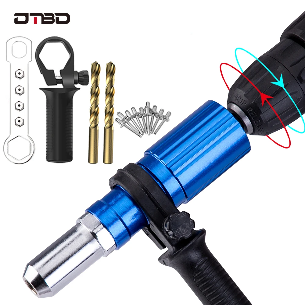 

DTBD Electric Rivet Gun Riveting Adapter Insert Cordless Drill Aluminum Rivet Nut Riveter Insert Nail Power Tools Accessories