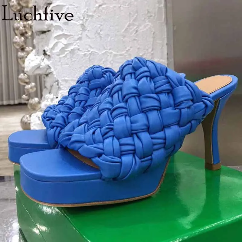 

2020 Platform Women Slippers Open Toe Twist Party Shoes High Heels Slides Runway Blue Apricot Shoes Woman