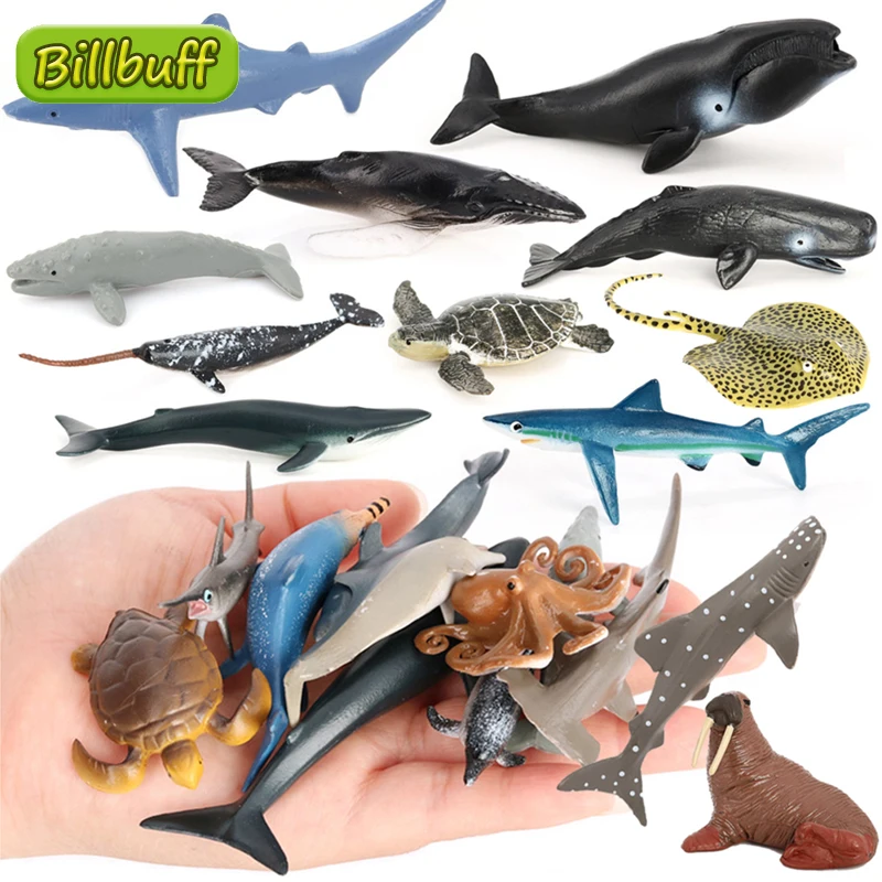 

Mini Simulation Ocean Animal Model Shark Whale Turtle Otter Walrus Dolphin Ray Action Figures Early Educational toy for children