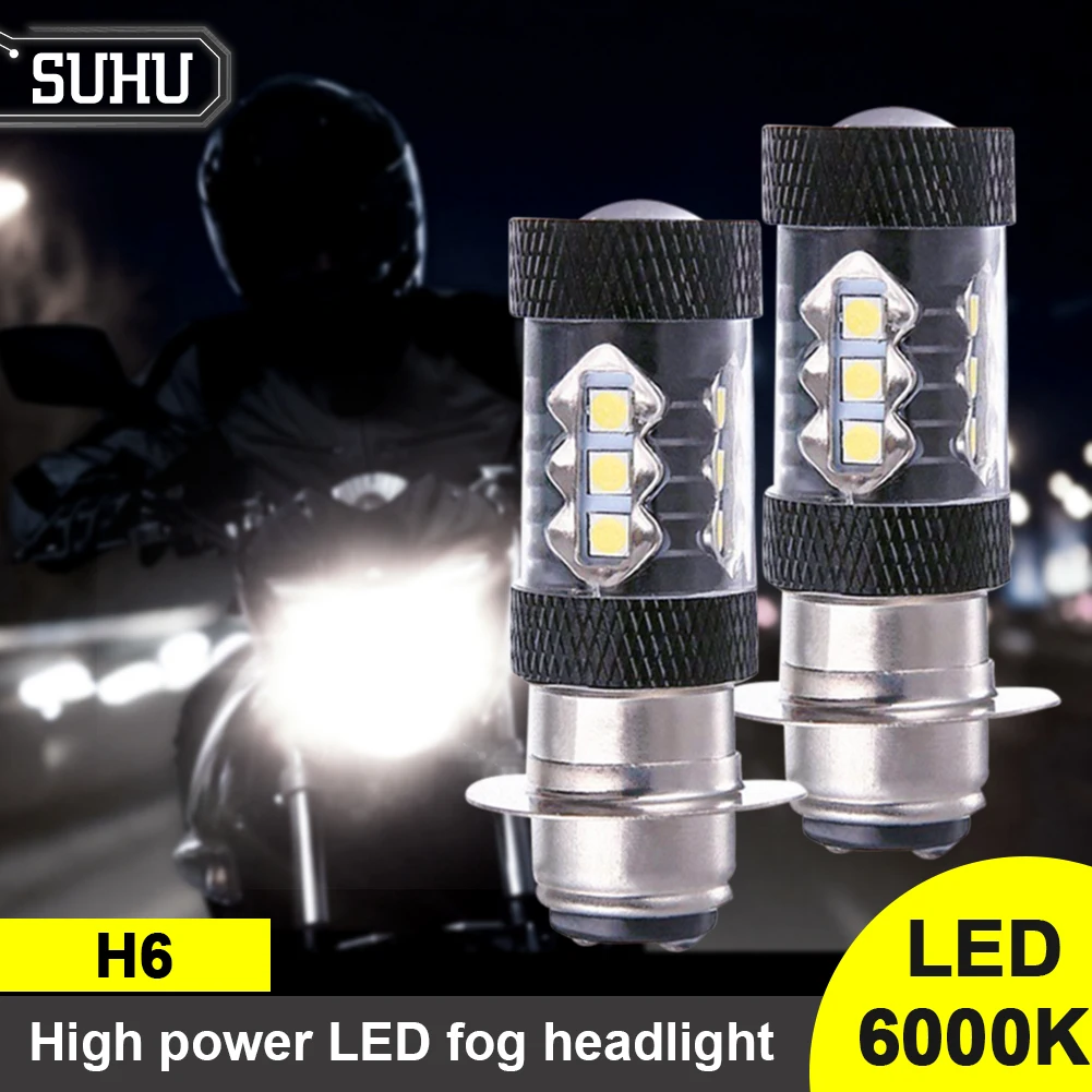 

SUHU 2Pcs H6 3030 80W p15d LED Motorcycle Headlight Bulb Motorcycle Modified Fog Light Black Cover LED Head Lamps Accessoires