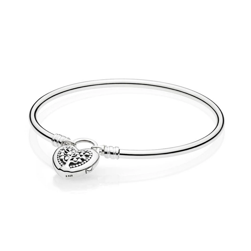 

Authentic 925 Sterling Silver pandora Bangle Moments Tree Of Life Love Heart Padlock Clasp Bracelet Fit Bead Charm Diy Jewelry