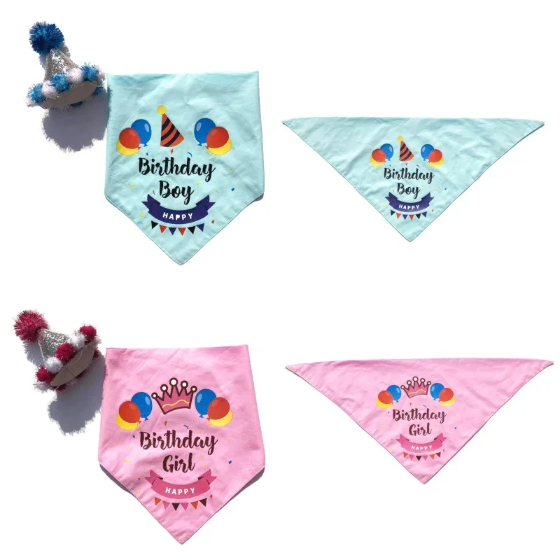 

Pet Birthday Saliva Towel Birthday Party Hat Double Cotton Dog Scarf