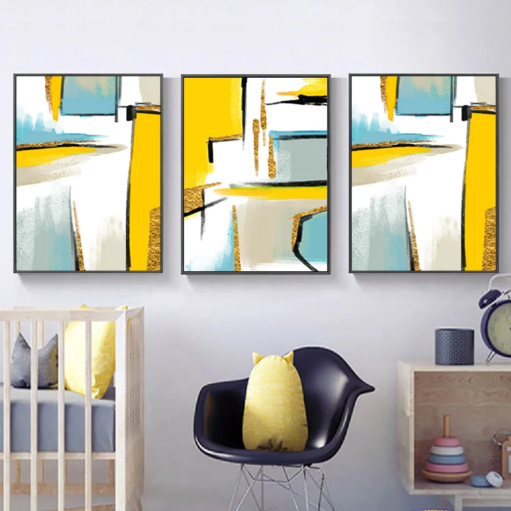 Геометрическая живопись на холсте абстрактная синяя скандинавский цвет