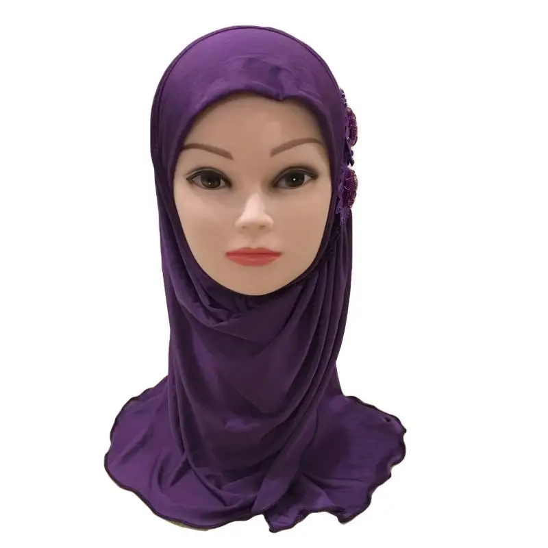 Темно-фиолетовый New Muslim Kids Girls Hijab Islamic Arab School Headwear Underscarf Scarf Wrap Headscarf Full Cover Prayer Hat Accessories 2-7Y - Цвет: Темно-фиолетовый