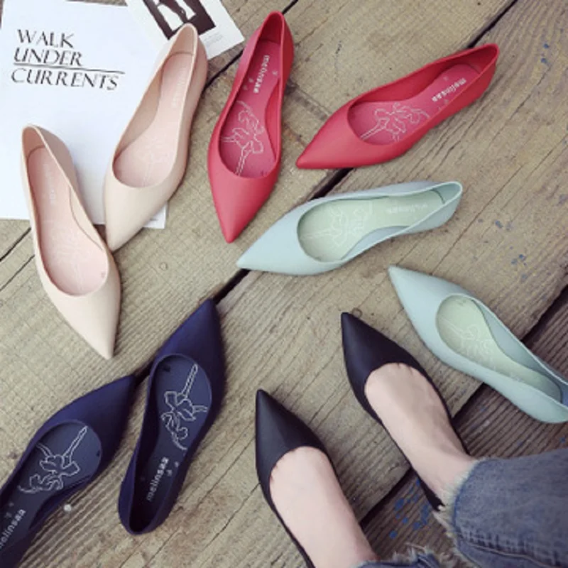 

2021 Women Pointed Toe Flat Spring Ladies Slip on Office Career Red Shoe Shallow Female Casual Fashion Comfortable Jelly Shoes