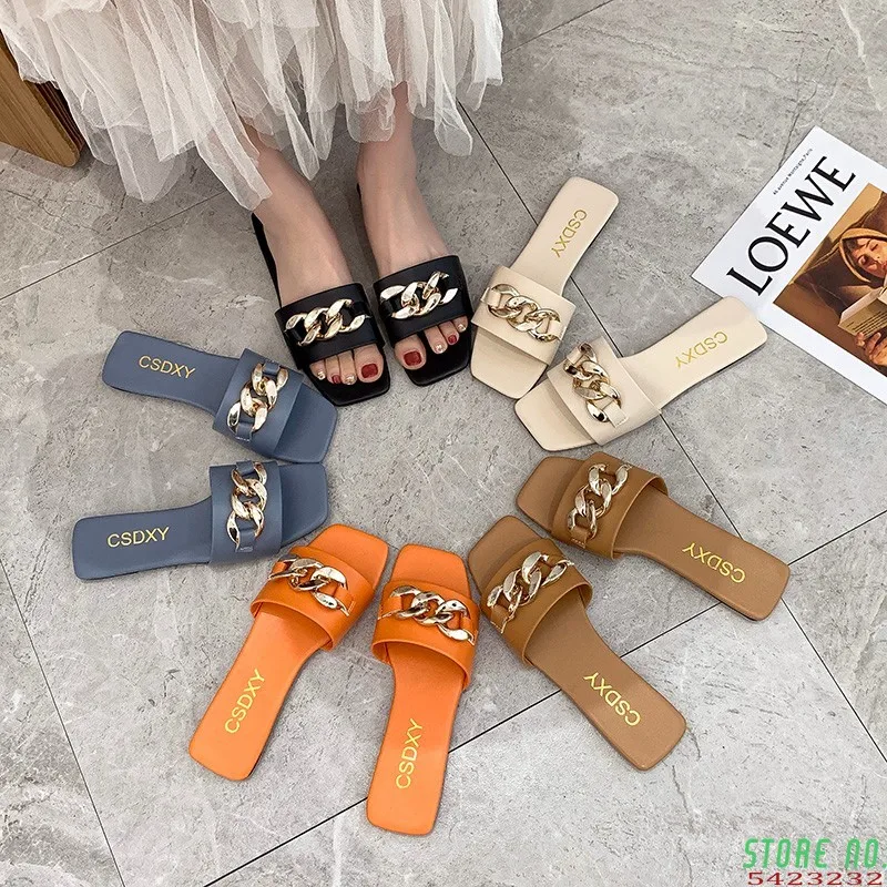 

Women's Slippers Home Indoor Comfortable Flat Slippers Fashion Fashion Metal Accessory Hot Style Slippers