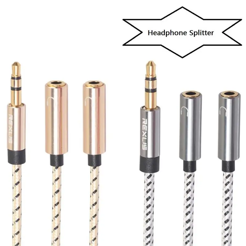 

Headphone Splitter Jack Nylon Weave Audio Aux Cable Male To 2 Female Stereo Extension Exquisite Durable Earphone Splitter Cord