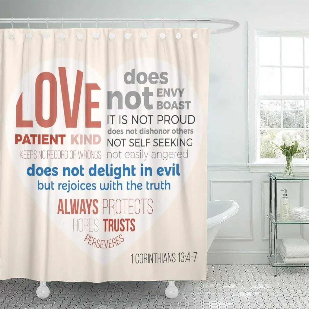 

Bible Verse for Evangelist Corinthians 13 7 Love Shower Curtains Set with Hooks