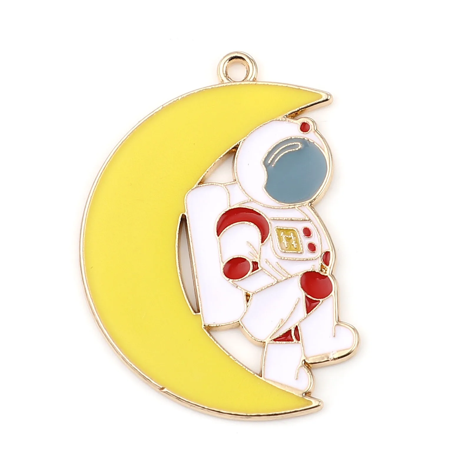 

Doreen Box Galaxy Pendants Astronaut Spaceman Cartoon Gold Color Round Enamel Charms DIY Making Earrings Necklace Jewelry,3PCs