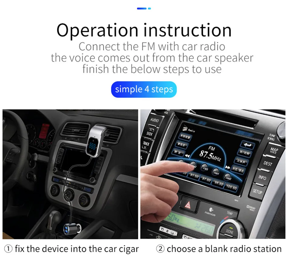 Fm-передатчик Bluetooth автомобильный беспроводной радио адаптер AUX MP3 плеер fm-модулятор с громкой связью двойной USB быстрое зарядное устройство