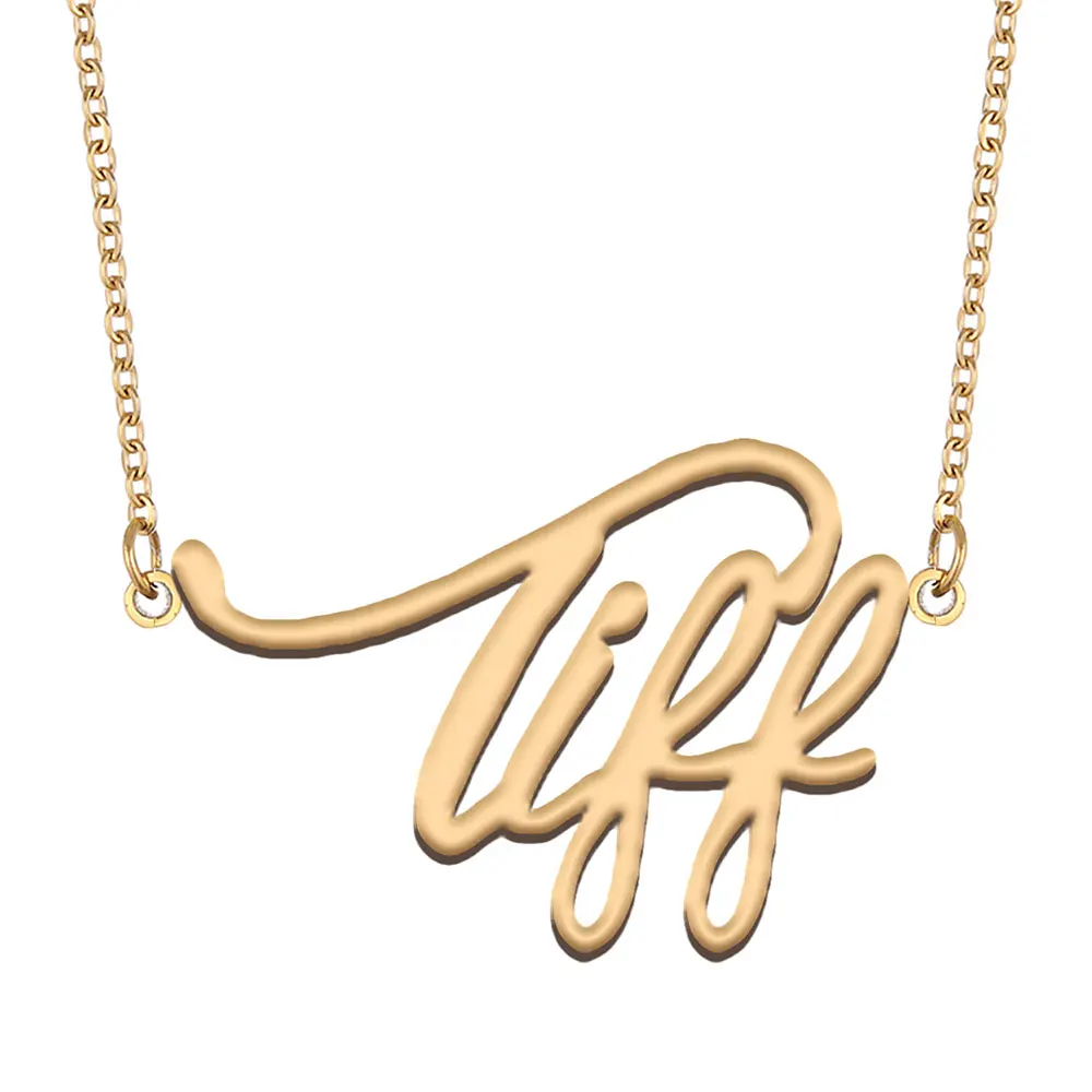 

Tiff Name Necklace for Women Stainless Steel Jewelry with Gold Plated Nameplate Pendant Femme Mother Girlfriend Gift