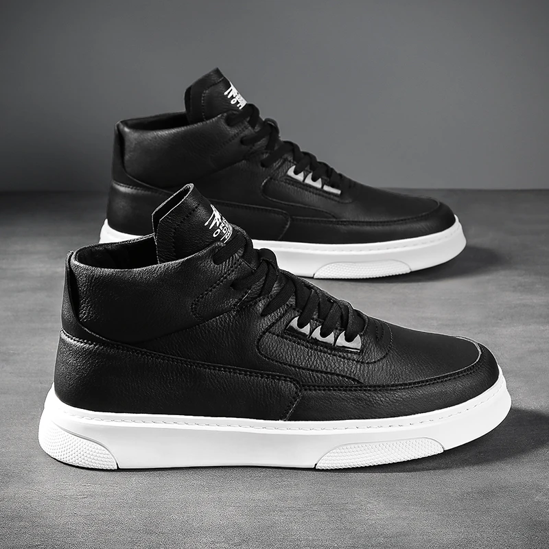 Мужские ботинки из ПУ кожи высокие повседневные ботильоны на шнуровке белые