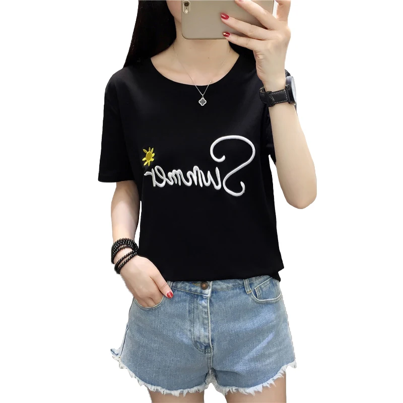Новинка 2020 женские футболки повседневные с вышитыми буквами летняя женская