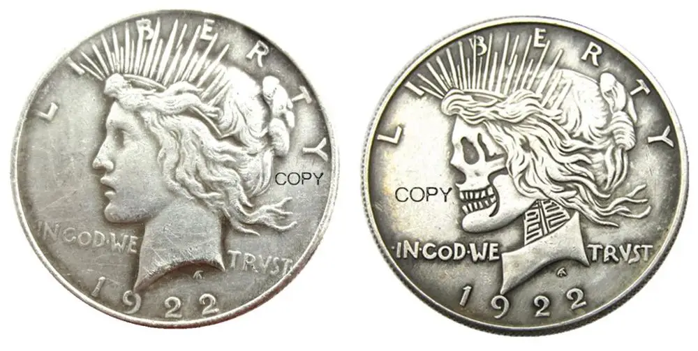 

US Hobo Peace Dollar 1922/1922 Peace Dollar skull zombie skeleton Silver Plated Copy Coins