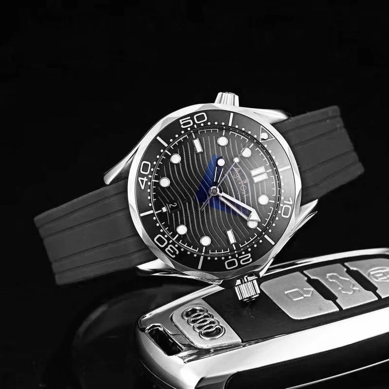 

Luxury New Men Automatic Mechanical Watch Black Rubber James Bond 007 Blue Ceramic Bezel Sapphire Sport Limited Rose Gold