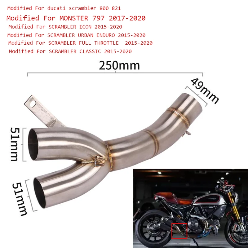 

Motorcycle Stainless Steel Middle Link Pipe Connect Doubl 51mm Exhaust Muffler Tube System Modified For Ducati Scrambler 800 821