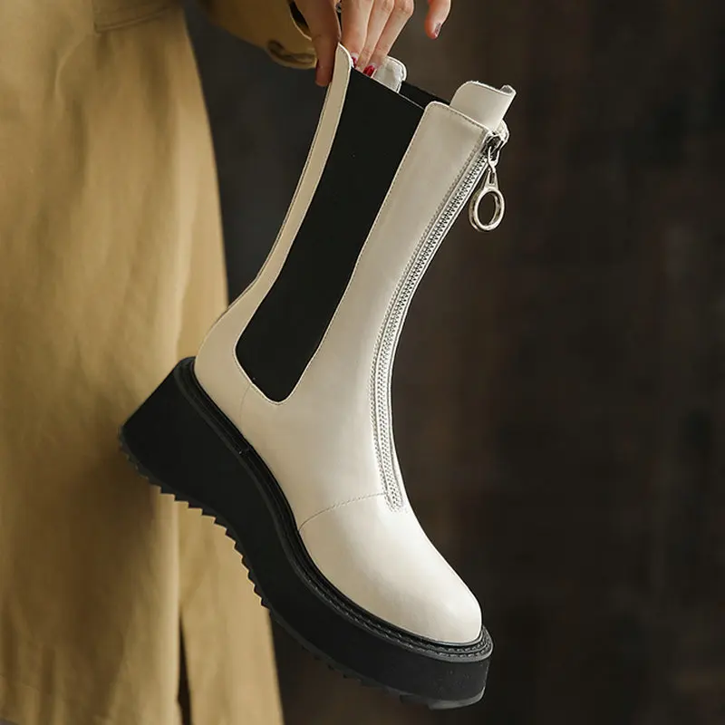 

Genuine Leather Women Ankle Boots 2021 Concise Fashion New Front Zipper Autumn Winter Casual High Quality Shoes Woman