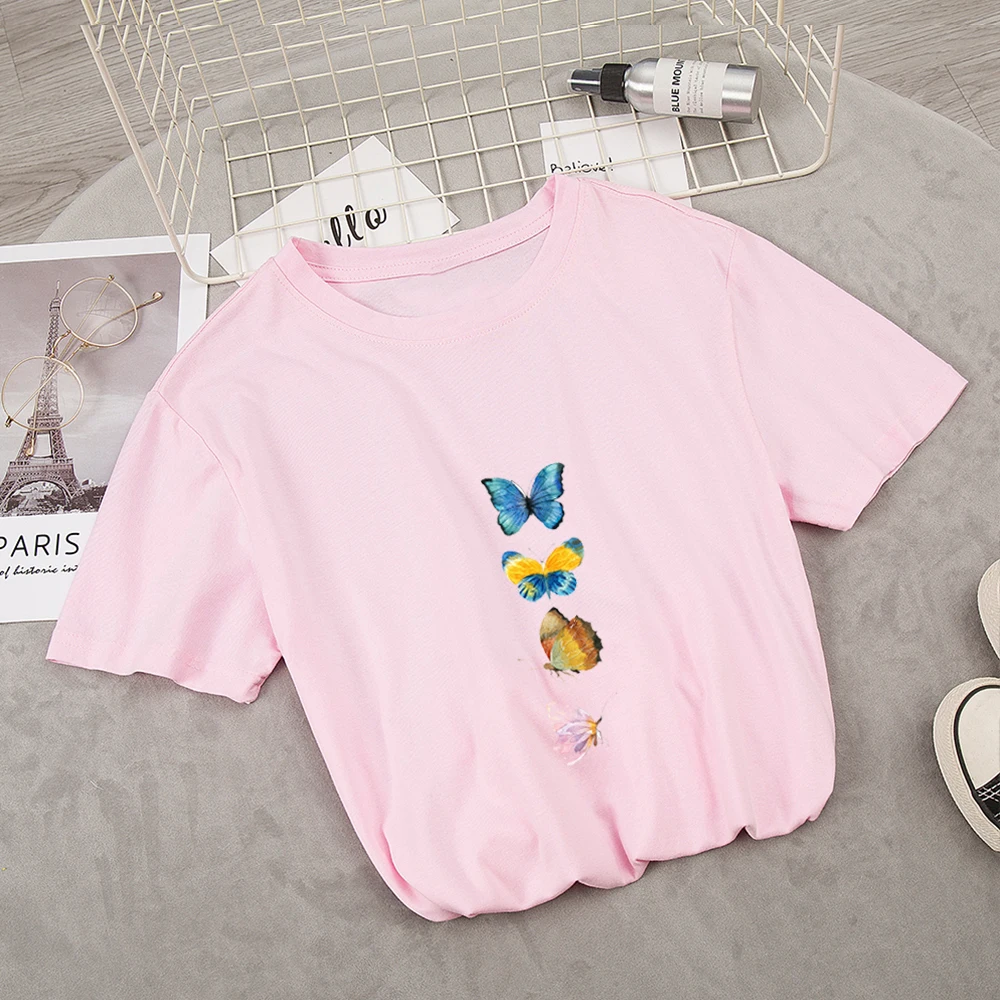 

Summer Colorful Butterfly T Shirt Women Lovely Clothes Tshirt Top Tees Cotton T-shirt Lovers Kawaii Shirt Plus Size Streetwear