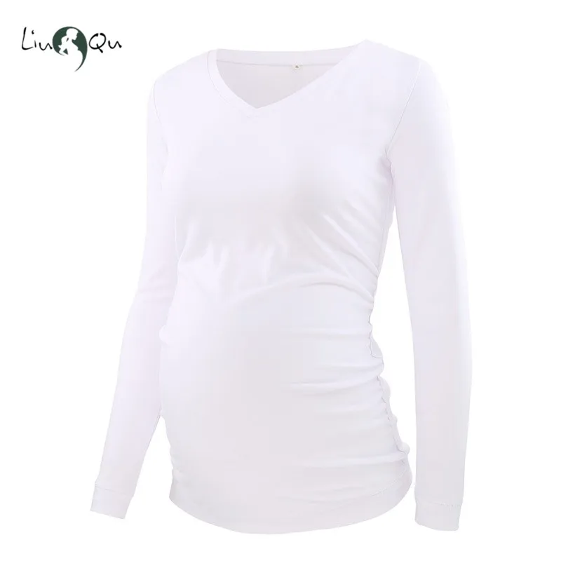 Женский топ для беременных с длинным рукавом v образным вырезом и рюшами рубашка