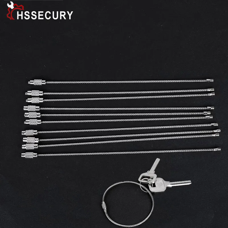 

10Pcs 10cm 20cm Keychain Tag Rope Stainless Steel EDC Wire Cable Loop Screw Lock Gadget Ring Key Keyring Hand Tool