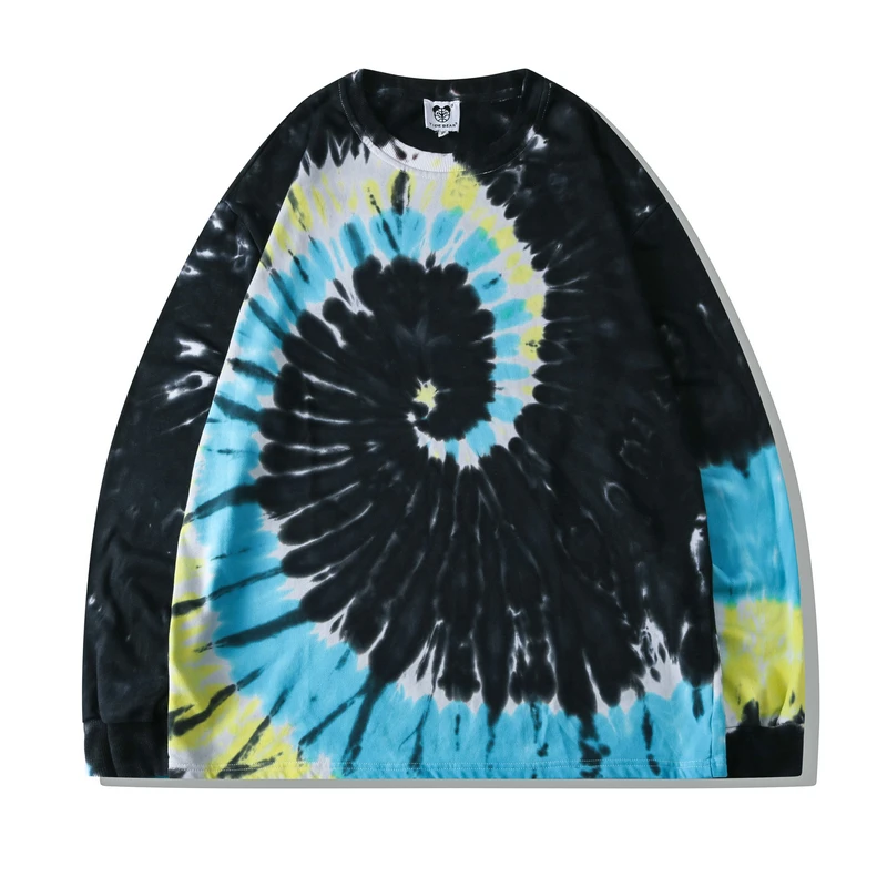 

Mens Tie Dye Print Long Sleeve t shirts Oversized Streetwear Unisex 2020 Autumn Male Harajuku 100% Cotton Loose T Shirts Tops