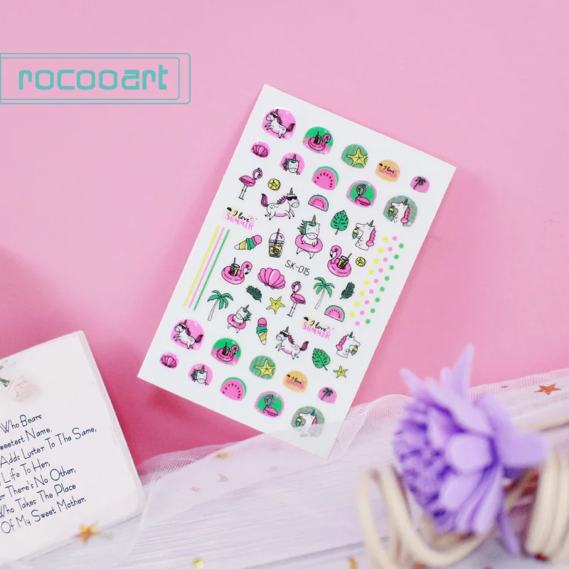 SK-015 Rocooart самоклеющиеся цветы Единорог узор дизайн ногтей украшения переводные наклейки на ногти акриловые маникюрные ногти принадлежности инструмент - Цвет: SK-015