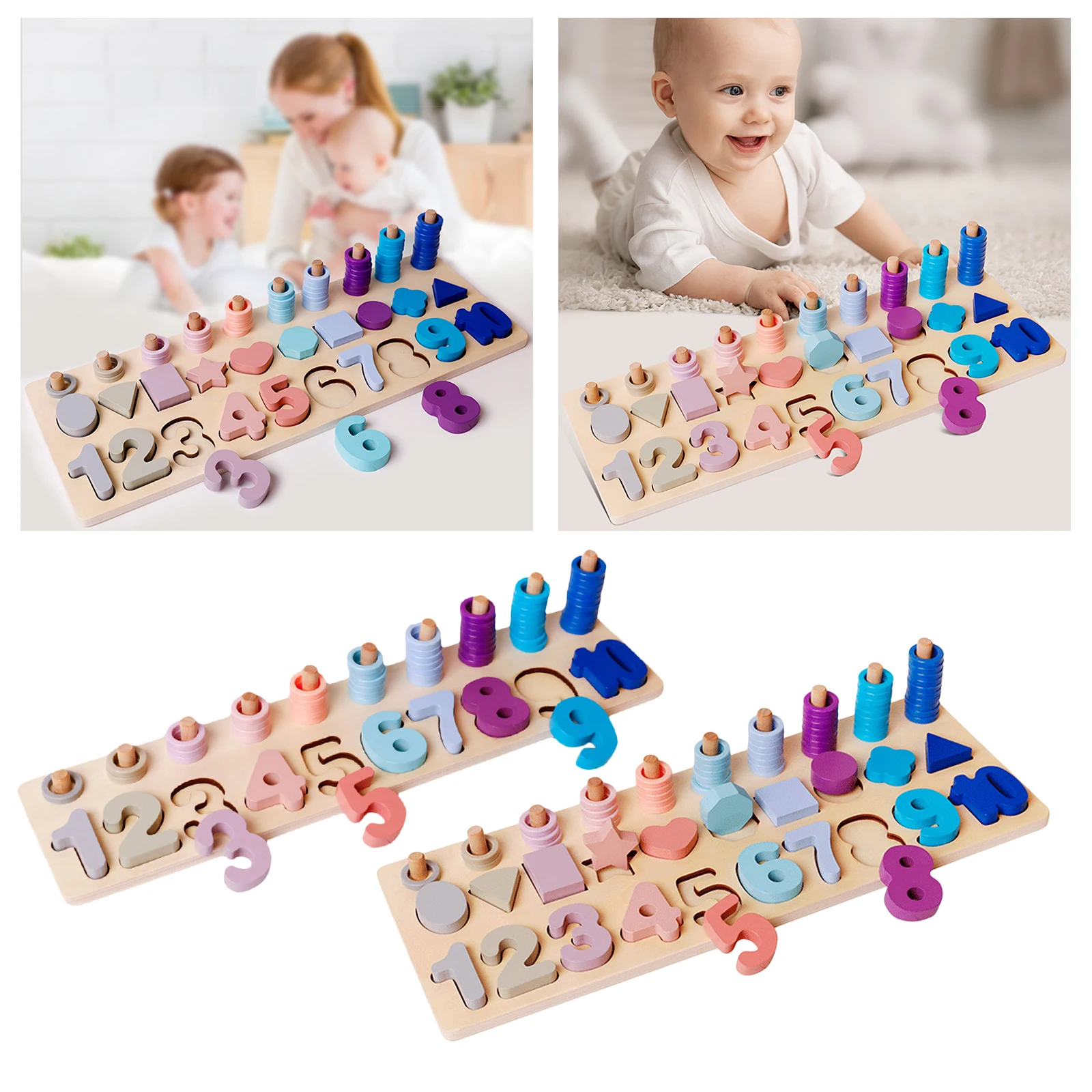 

Math Rainbow Rings Board Wood Sorter Toys Preschool Teaching Xmas Present