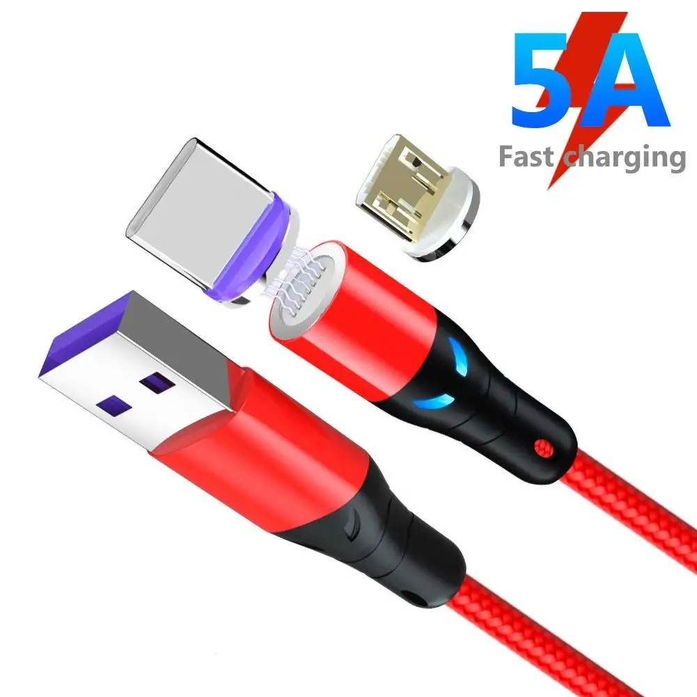 1 м Магнитный кабель Micro USB Type C для зарядки 5A QC3.0 быстрой данных Android мобильный