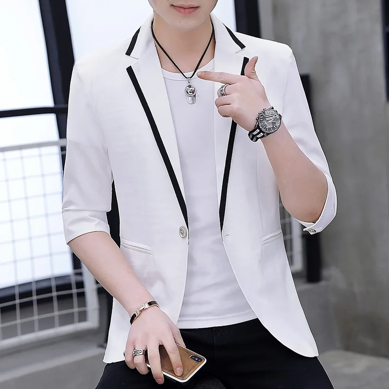 

2021 Men's Sleeve Small Suit jackets Youth Summer Ultra-Slim blazer Handsome Trend Splicing blazer