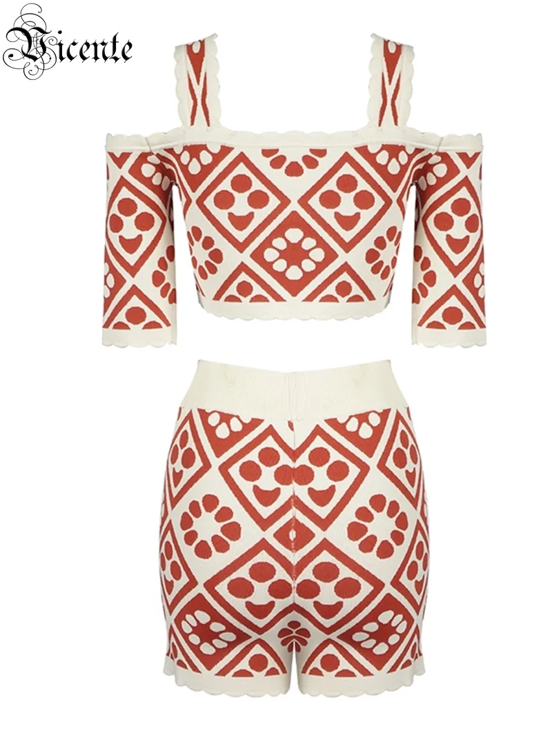 VC All Free Shipping HOT Chic Jacquard Spagehtti Strap Two Pieces Sets Short Sleeves Celebrity Party Pants Suit | Женская одежда