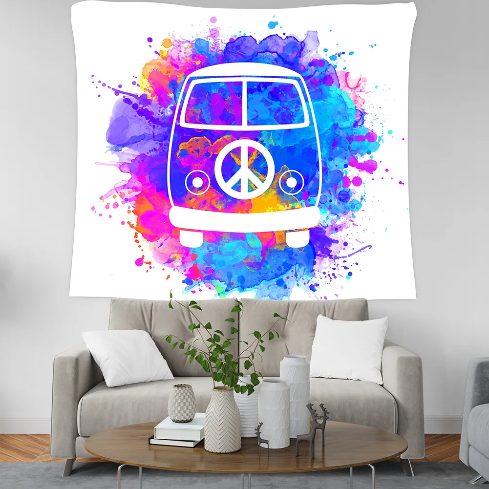 Автомобиль мира хиппи стиль повесить ткань напечатанный домашний гобелен